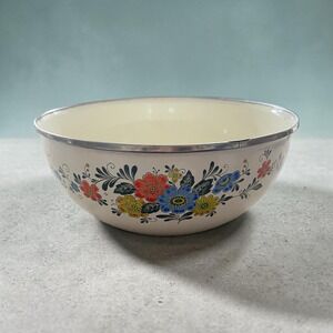 Vintage Kobe Kitchen Enamel Floral Mixing Bowl Made in‎ Japan 10.5" Cottage Core